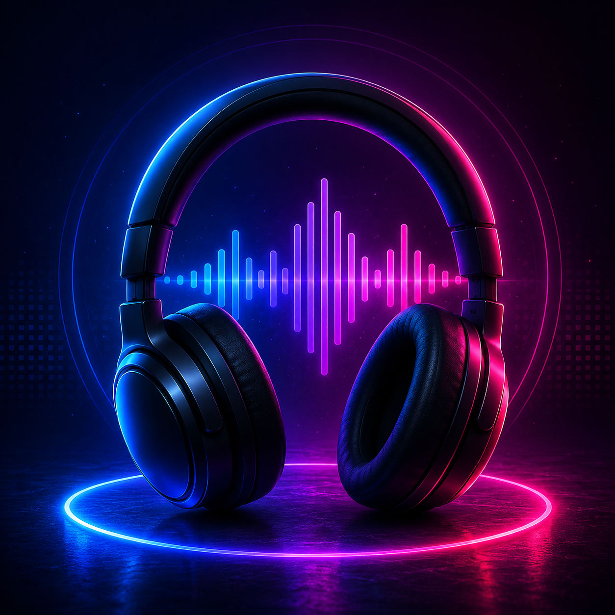 Audífonos con ondas de audio para representar la detección de canciones